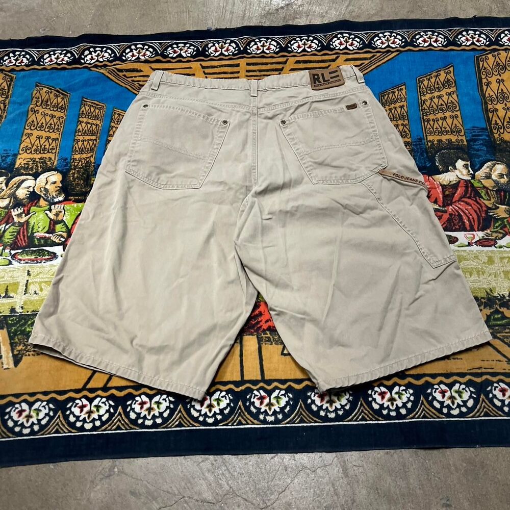 Ralph Lauren carpenter shorts Size 32 Embroidered leather tab Baggy wide leg y2k - Picture 4 of 7
